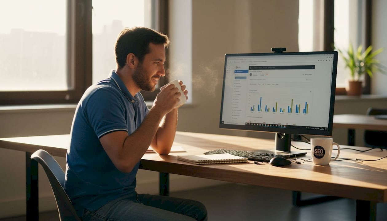 Man working on WordPress SEO at desk